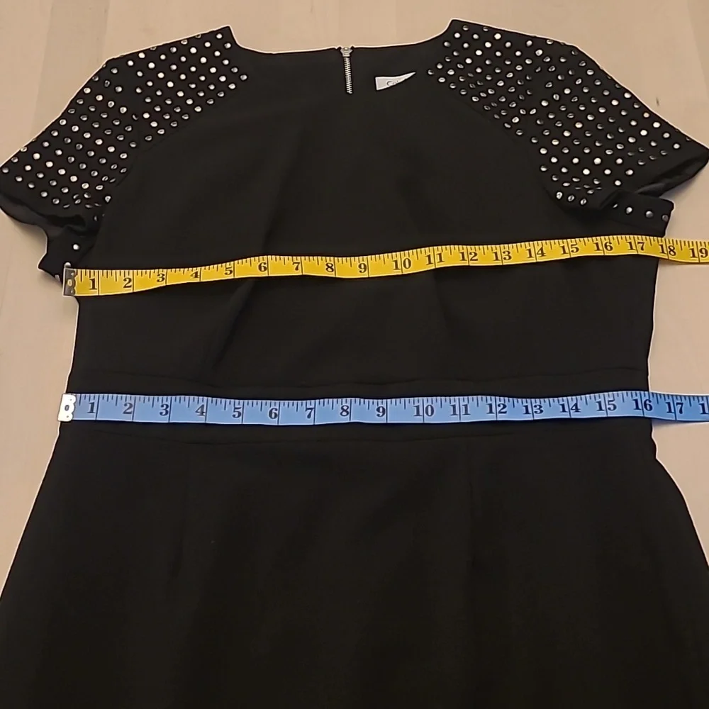 NWOT Calvin Klein Black Silver Studded Short Sleeved Fully Zip Back Midi Dress - Picture 5 of 15
